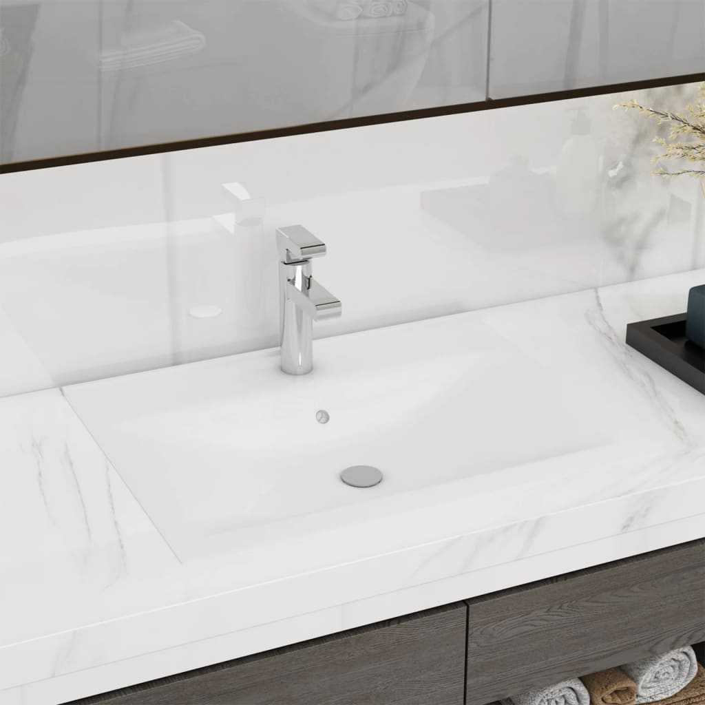 Lavandino Con Foro Rubinetto Bianco Opaco 60x46 Cm In Ceramica