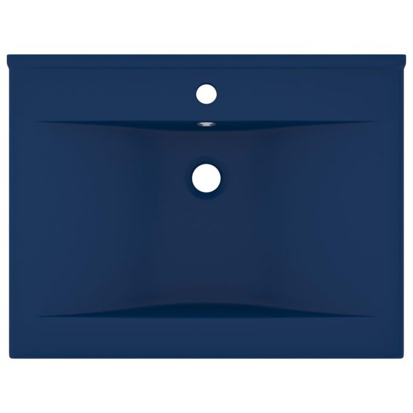 Lavandino Con Foro Rubinetto Blu Scuro Opaco 60x46 Cm In Ceramica - Image 3