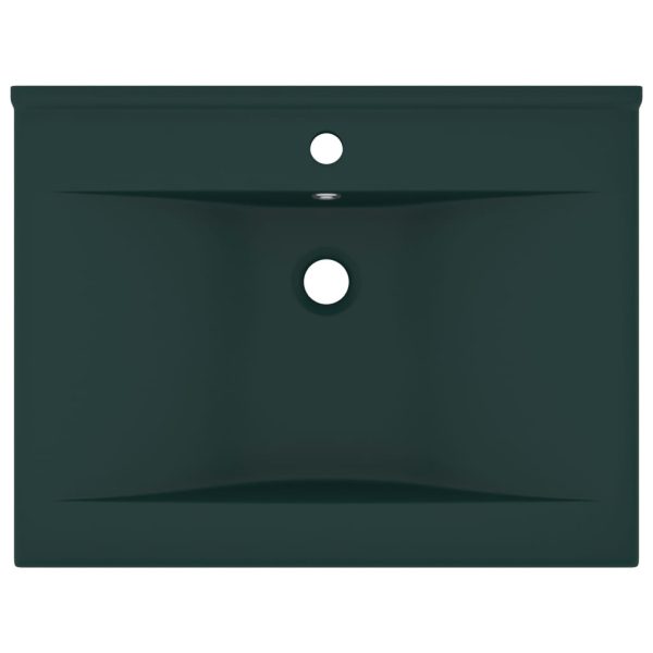 Lavabo Con Foro Rubinetto Verde Scuro Opaco 60x46cm In Ceramica - Image 3