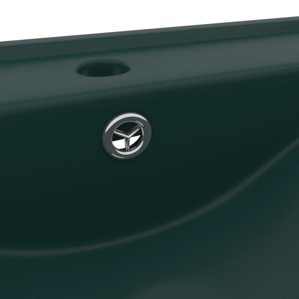 Lavabo Con Foro Rubinetto Verde Scuro Opaco 60x46cm In Ceramica - Image 5