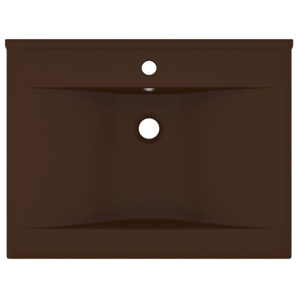 Lavabo Con Foro Rubinetto Marrone Scuro Opaco 60x46cm Ceramica - Image 3