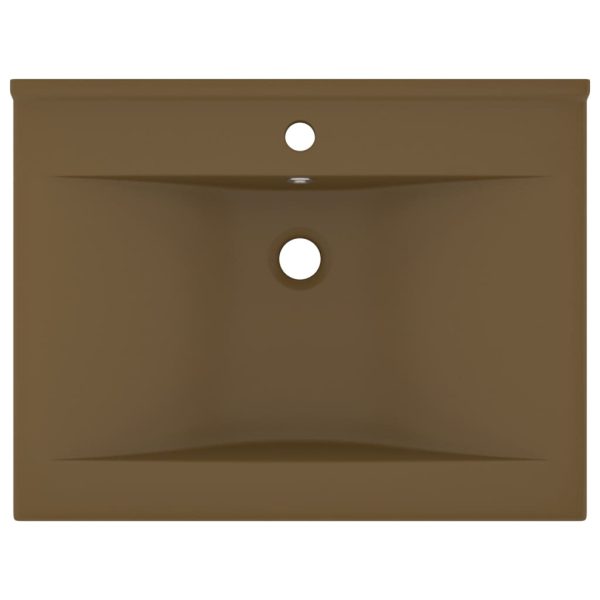 Lavandino Con Foro Rubinetto Crema Opaco 60x46 Cm In Ceramica - Image 3
