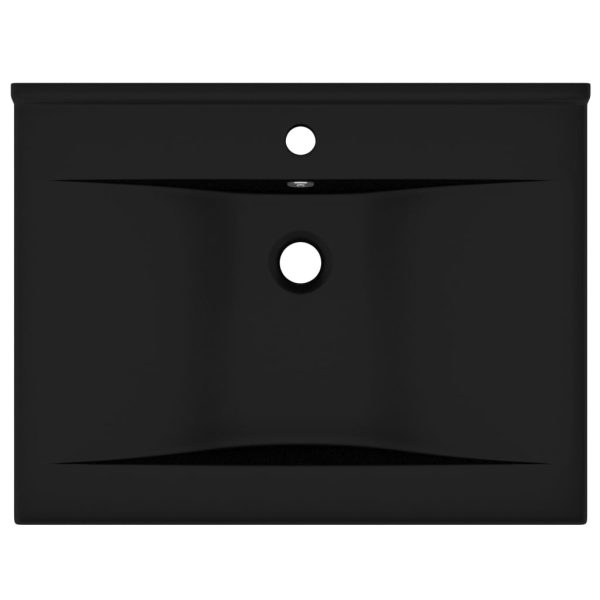 Lavandino Con Foro Rubinetto Nero Opaco 60x46 Cm In Ceramica - Image 3