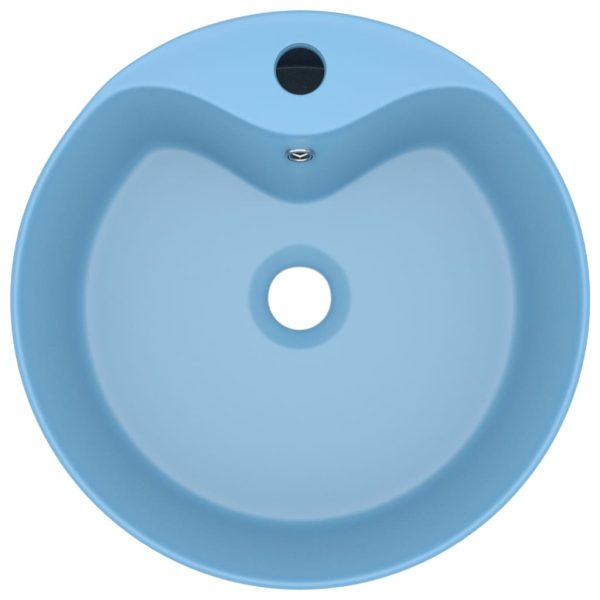 Lavandino Con Troppopieno Azzurro Opaco 36x13 Cm In Ceramica - Image 3