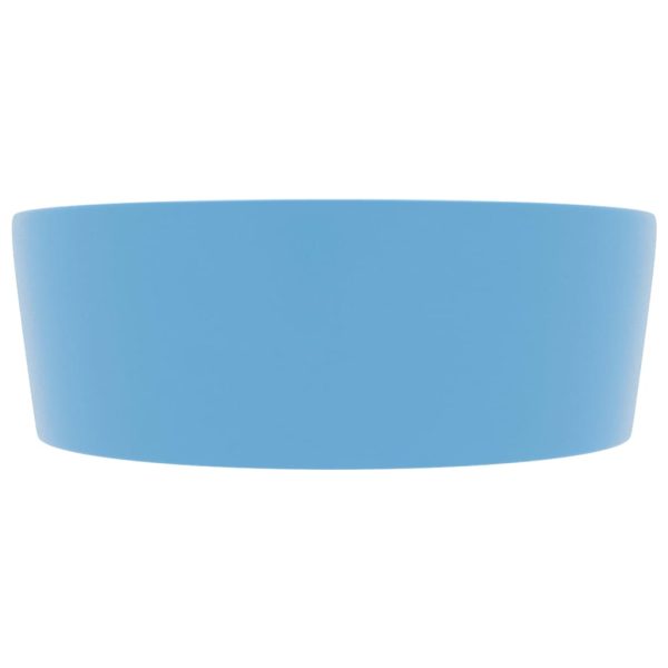 Lavandino Con Troppopieno Azzurro Opaco 36x13 Cm In Ceramica - Image 4