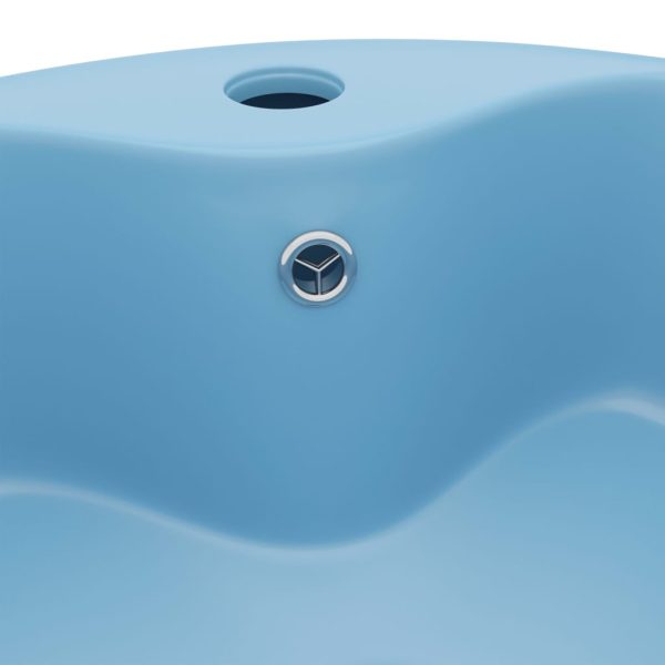 Lavandino Con Troppopieno Azzurro Opaco 36x13 Cm In Ceramica - Image 5