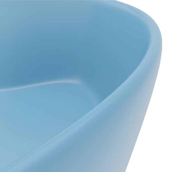 Lavandino Con Troppopieno Azzurro Opaco 36x13 Cm In Ceramica - Image 6