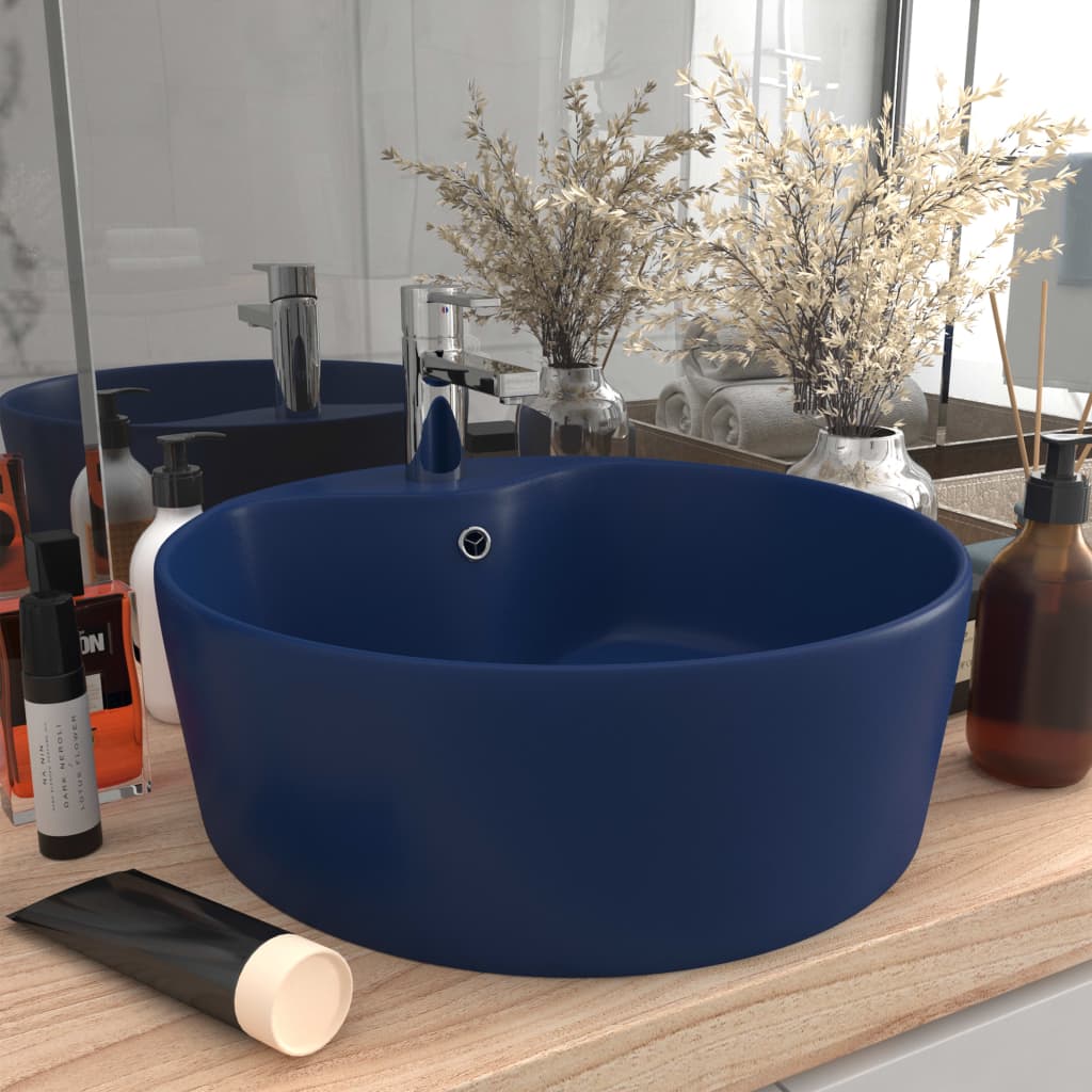 Lavandino Con Troppopieno Blu Scuro Opaco 36x13 Cm In Ceramica