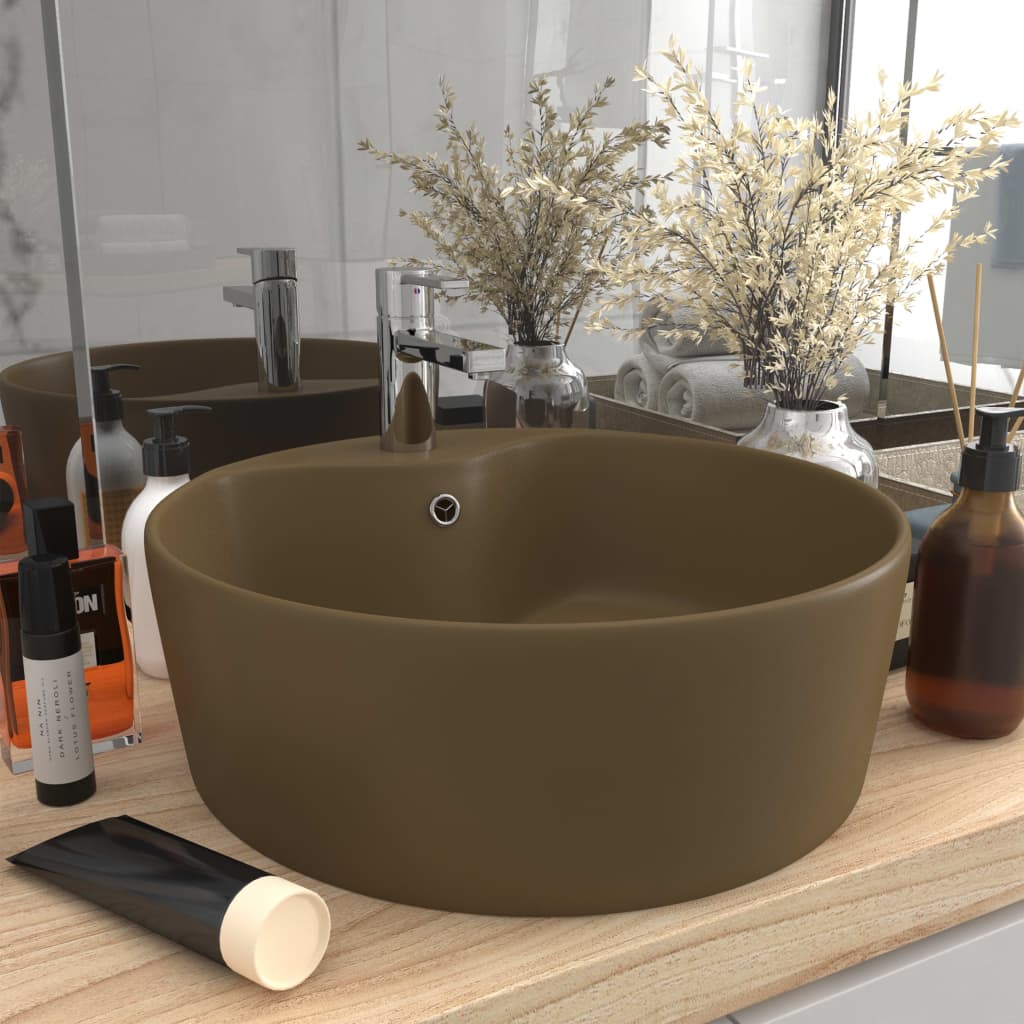 Lavandino Con Troppopieno Crema Opaco 36x13 Cm In Ceramica