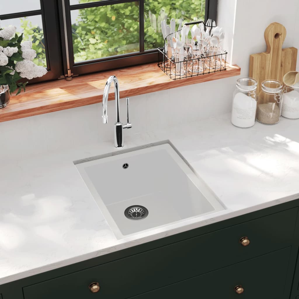 Lavello Da Cucina Con Foro Troppopieno Bianco In Granito