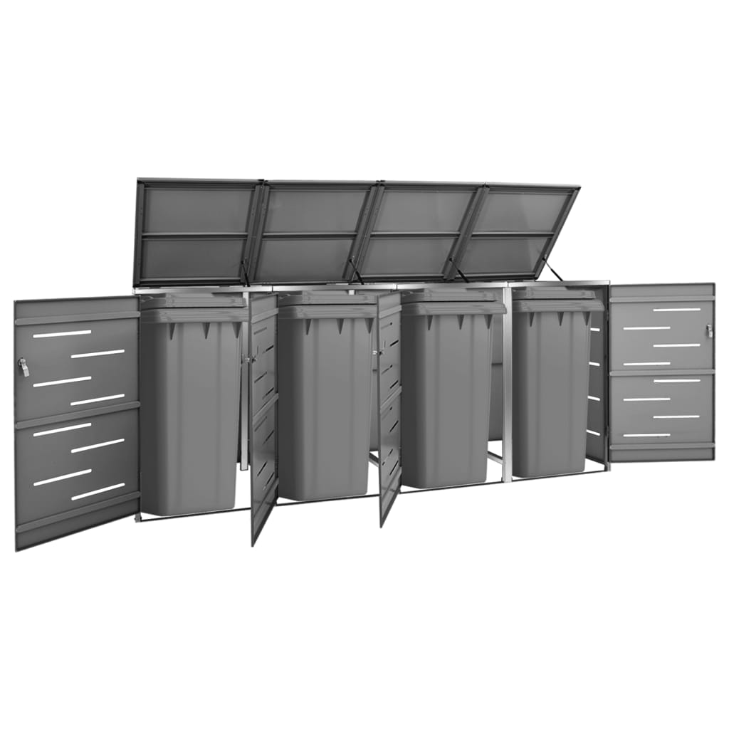 Copri Bidoni Pattume Quadruplo 276,5x77,5x112,5 Cm Acciaio Inox