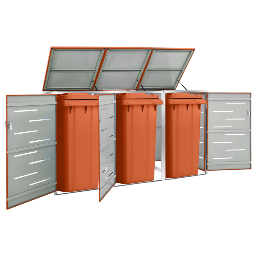 Copribidone Per Spazzatura Triplo 207x77,5x112,5cm Acciaio Inox