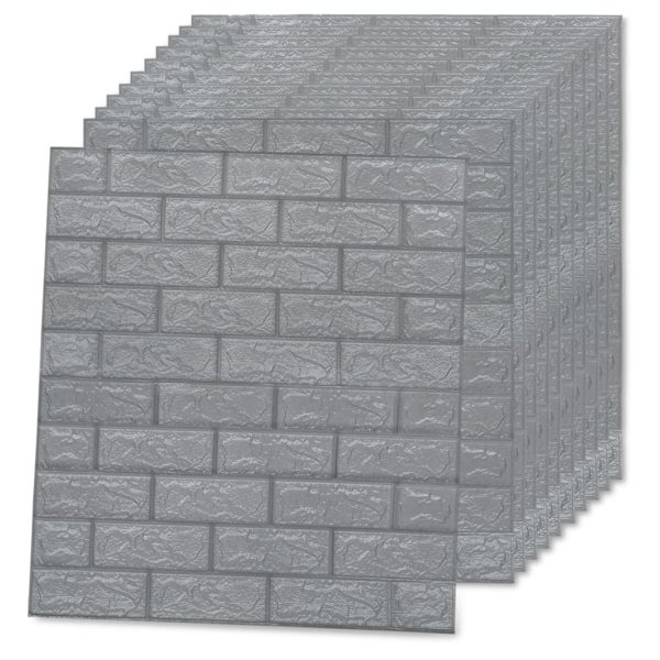 Carta Da Parati 3d Motivo A Mattoni Autoadesiva 40 Pz Antracite - Image 4