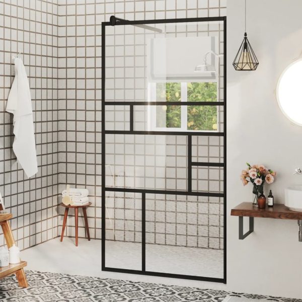 Parete Doccia WalK-In In Vetro Trasparente Esg Nera 80x195 cm