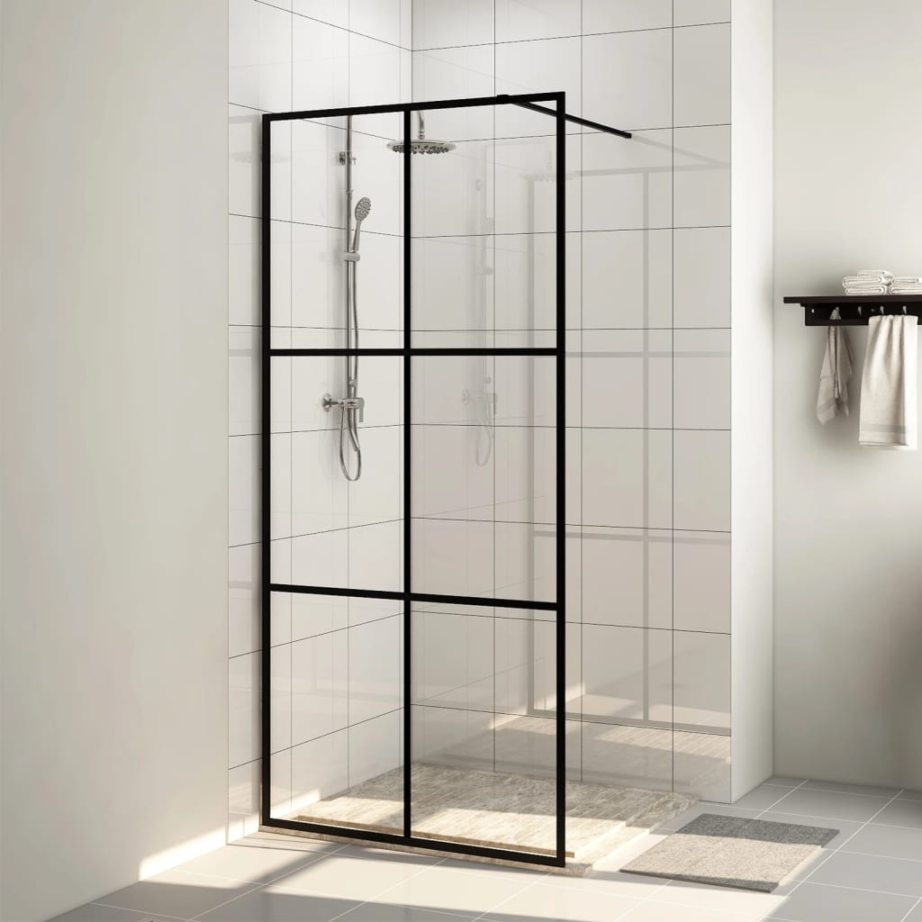 Parete Per Doccia WalK-In Vetro Trasparente Esg 90x195 Cm Nera