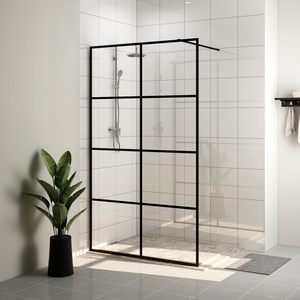 Parete Per Doccia WalK-In Vetro Trasparente Esg 115x195cm Nera