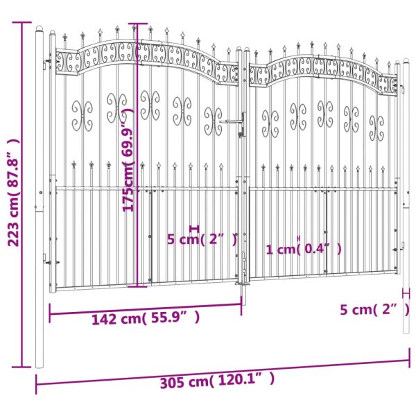 Recinzione Cancello Con Punta A Lancia Nera 305x223cm Acciaio - Image 6