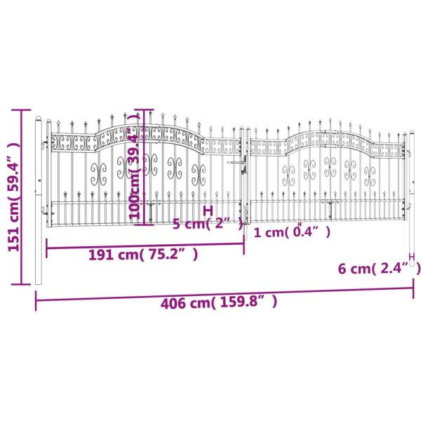 Recinzione Cancello Con Punta A Lancia Nera 406x151cm Acciaio - Image 6