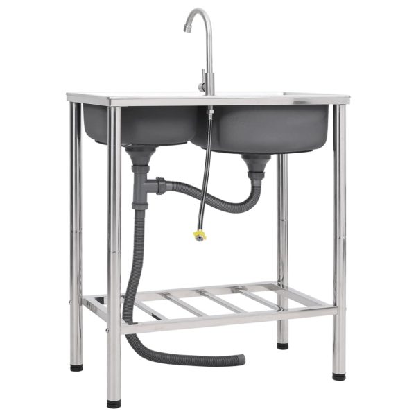 Lavello Da Campeggio Vasca Doppia Con Rubinetto In Acciaio Inox - Image 4