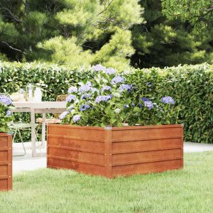 Letto Rialzato Da Giardino Ruggine 100x100x45 Cm Acciaio Corten