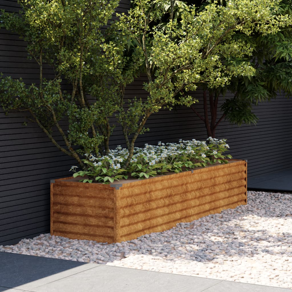 Fioriera Rialzata Da Giardino 194x50x36 Cm In Acciaio Corten