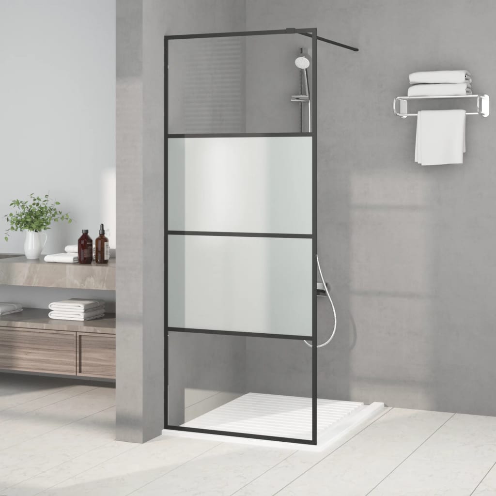 Parete Doccia Walk In Nera 80x195 Cm Vetro Semi Smerigliato Esg