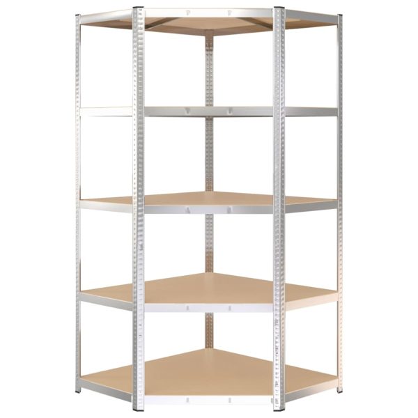 Scaffale Angolare Resistente 5 Strati Argento Acciaio E Legno - Image 4