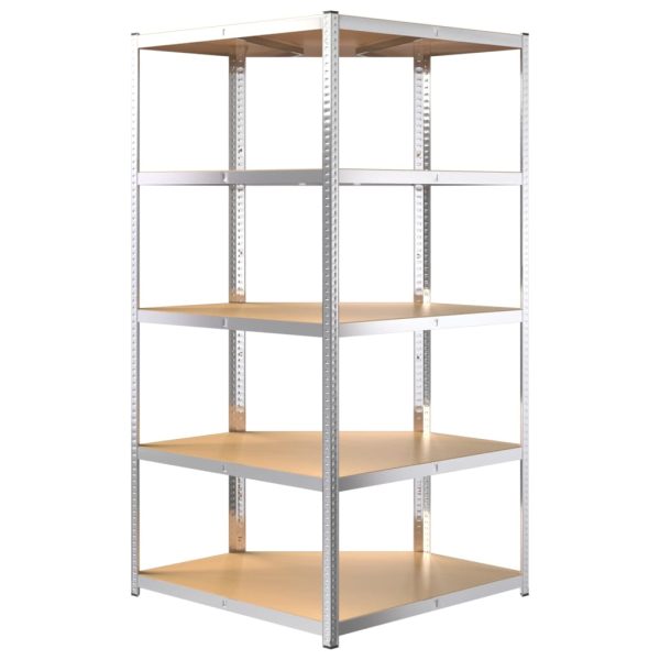 Scaffale Angolare Resistente 5 Strati Argento Acciaio E Legno - Image 6