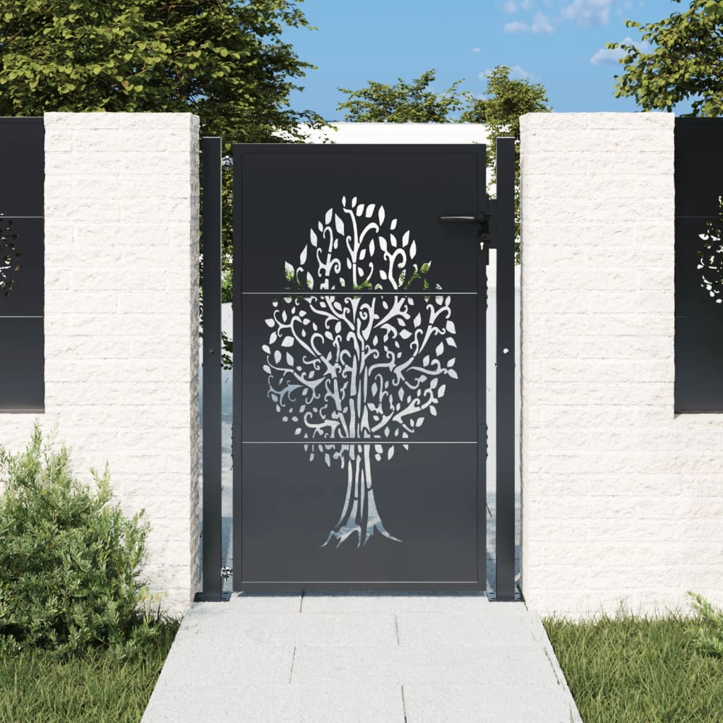 Cancello Giardino Antracite 105x130 Cm In Acciaio Design Albero