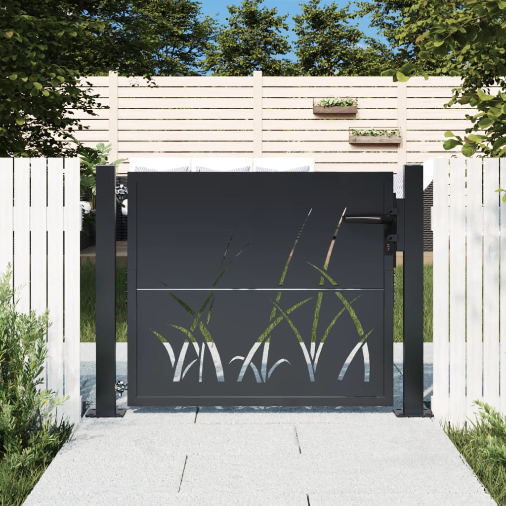 Cancello Giardino Antracite 105x80 Cm In Acciaio Design Erba