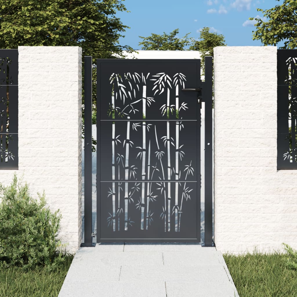 Cancello Giardino Antracite 105x130 Cm In Acciaio Design Bambù