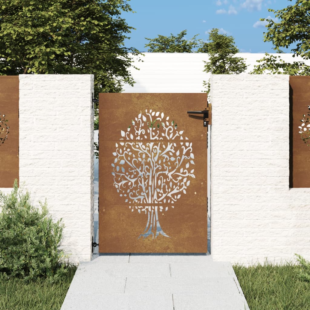 Cancello Da Giardino 85x150 Cm In Acciaio Corten Design Albero