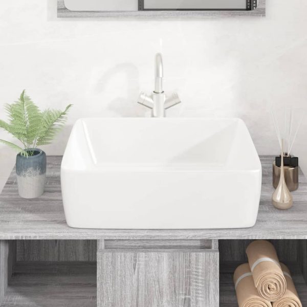 Lavandino Bianco 48x37x13 Cm In Ceramica Rettangolare - Image 3