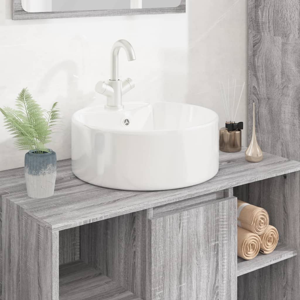 Lavandino Bianco 40x14,5 Cm In Ceramica Rotondo