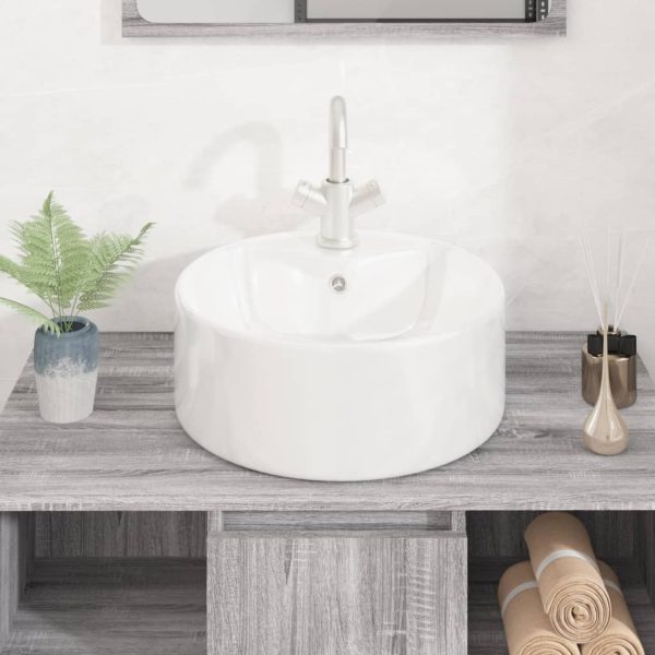 Lavandino Bianco 40x14,5 Cm In Ceramica Rotondo - Image 3