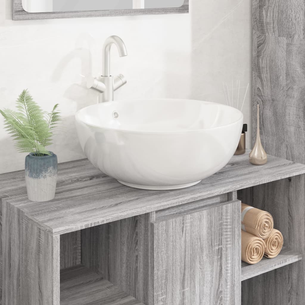 Lavandino Bianco 44x17 Cm In Ceramica Rotondo