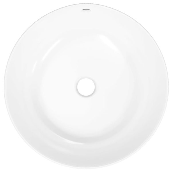 Lavandino Bianco 44x17 Cm In Ceramica Rotondo - Image 6