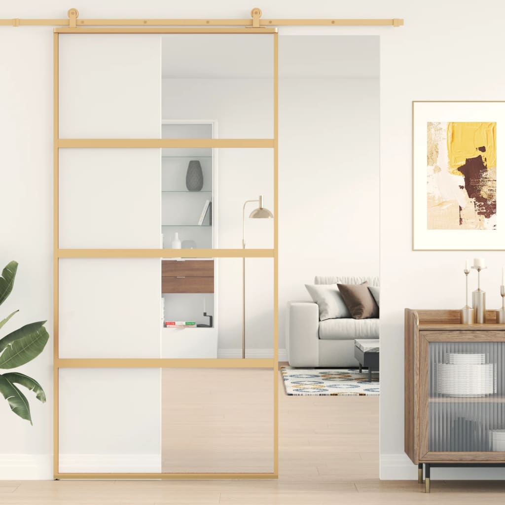Porta Scorrevole Oro 102,5x205 Vetro Trasparente Esg Alluminio