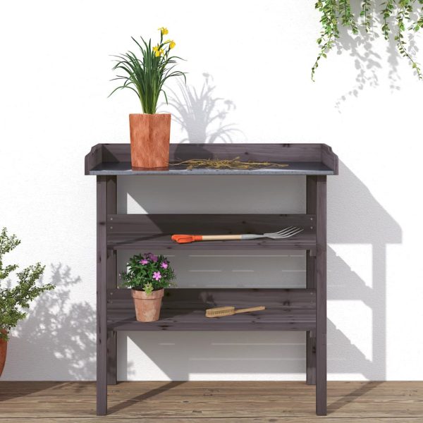 Tavolo Piante Ripiani Grigio 78x38x,82,5cm Legno Massello Abete - Image 3