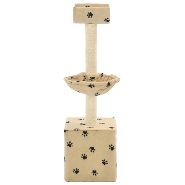 Albero Per Gatti Tiragraffi Sisal 105 Cm Zampe Stampate Beige - Image 3