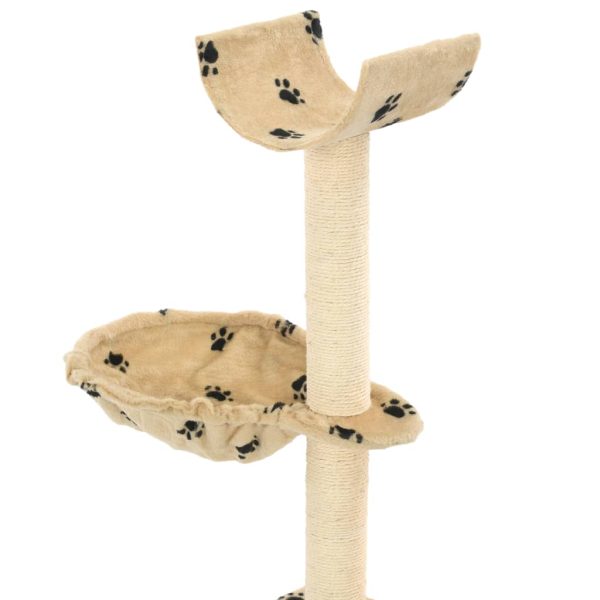 Albero Per Gatti Tiragraffi Sisal 105 Cm Zampe Stampate Beige - Image 4