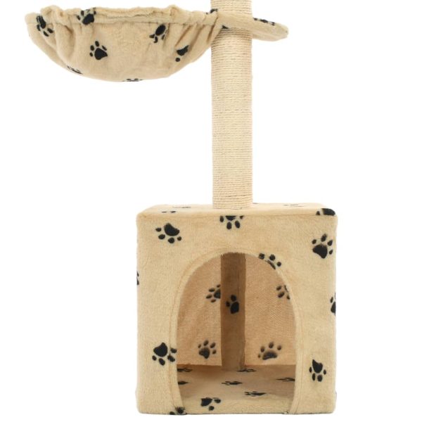 Albero Per Gatti Tiragraffi Sisal 105 Cm Zampe Stampate Beige - Image 5