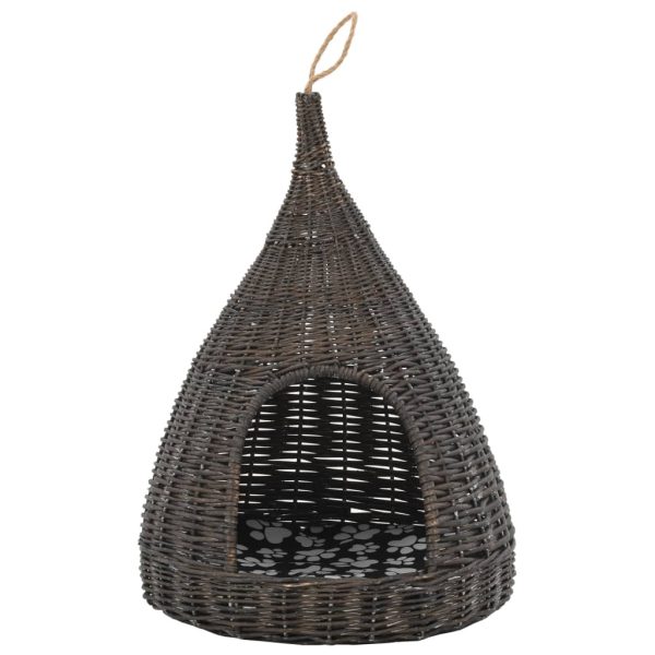 Cesta Per Gatti Cuscino Grigio 40x60cm Teepee Salice Naturale - Image 3