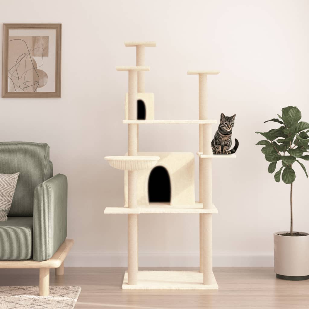 Albero Per Gatti Con Tiragraffi In Sisal Crema 166 cm