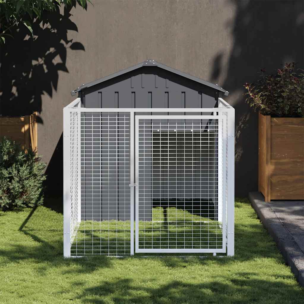 Casetta Cani Con Corsa Antracite 117x201x123 Cm Acciaio Zincato