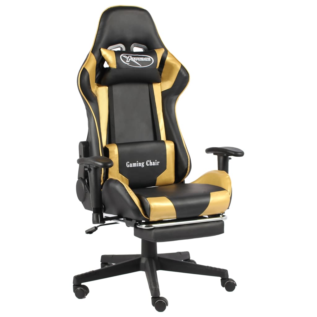 Sedia Da Gaming Girevole Con Poggiapiedi Oro In Pvc