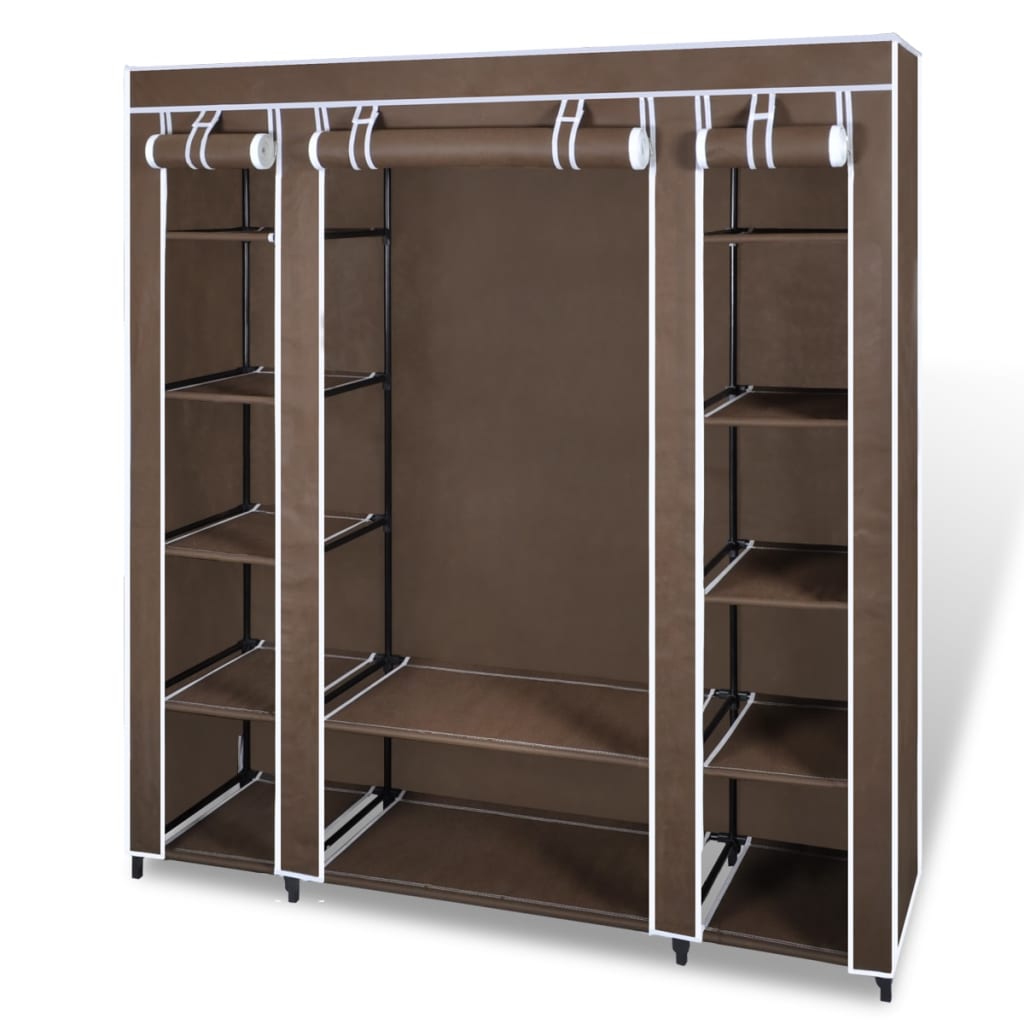 Armadio In Tessuto Con Scomparti E Aste 45x150x176 Cm Marrone