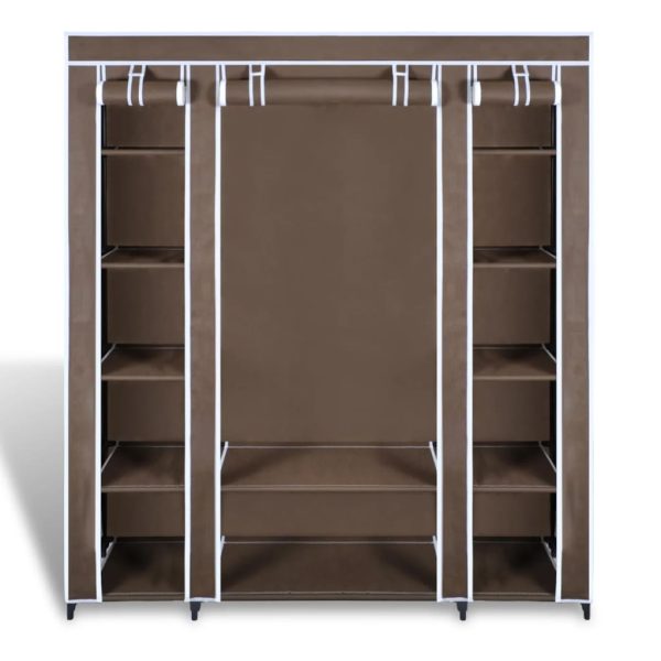 Armadio In Tessuto Con Scomparti E Aste 45x150x176 Cm Marrone - Image 5