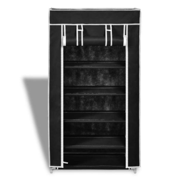 Scarpiera In Tessuto Richiudibile 58 X 28 X 106 Cm Nera - Image 6