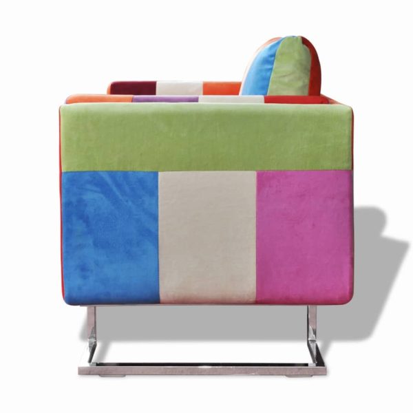 Poltrona A Cubo Con Gambe Cromo E Design Patchwork In Tessuto - Image 4
